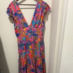 Floral Maxi Dress Opened Back Size M